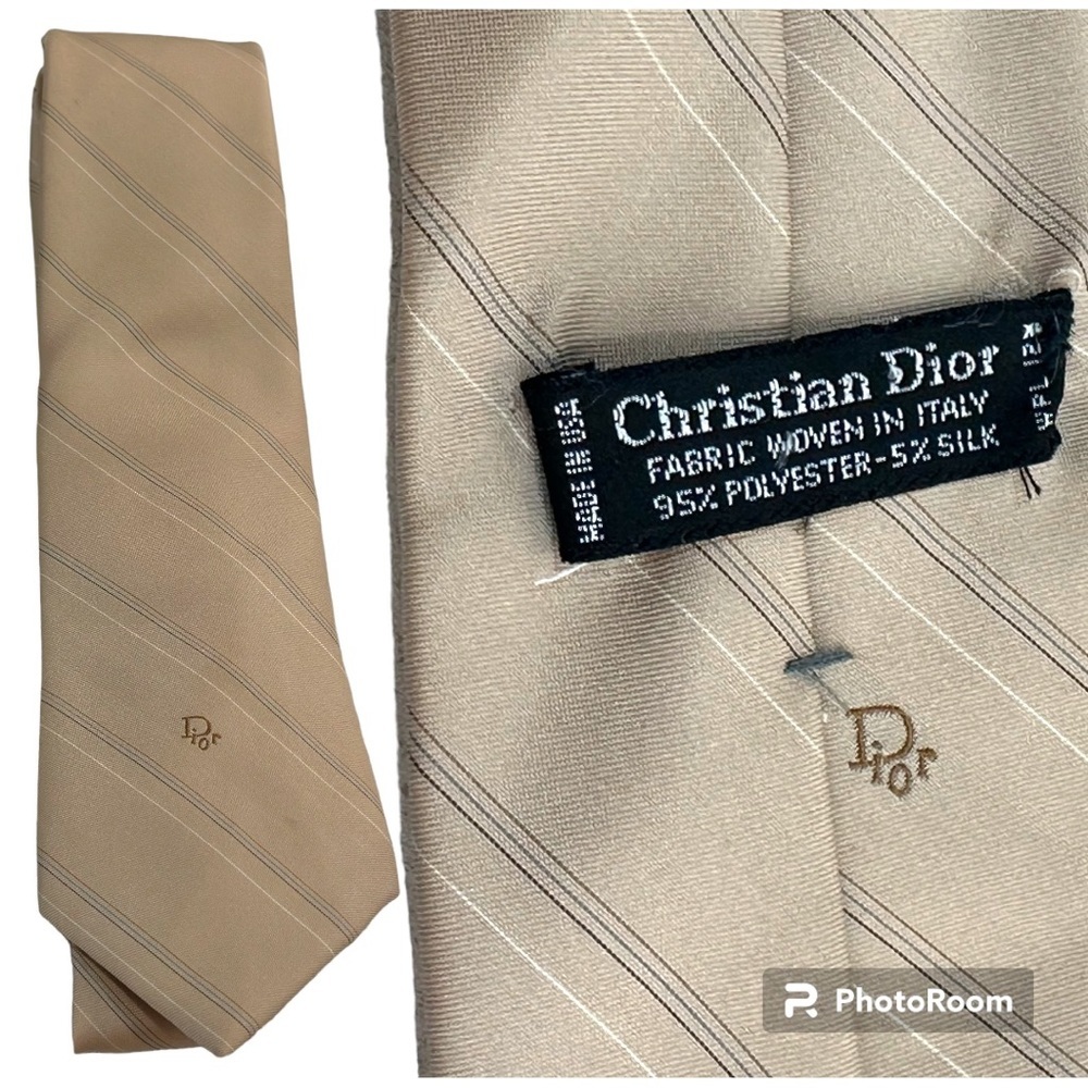 Vintage Christian Dior camel tan subtle monogrammed necktie polyester and silk